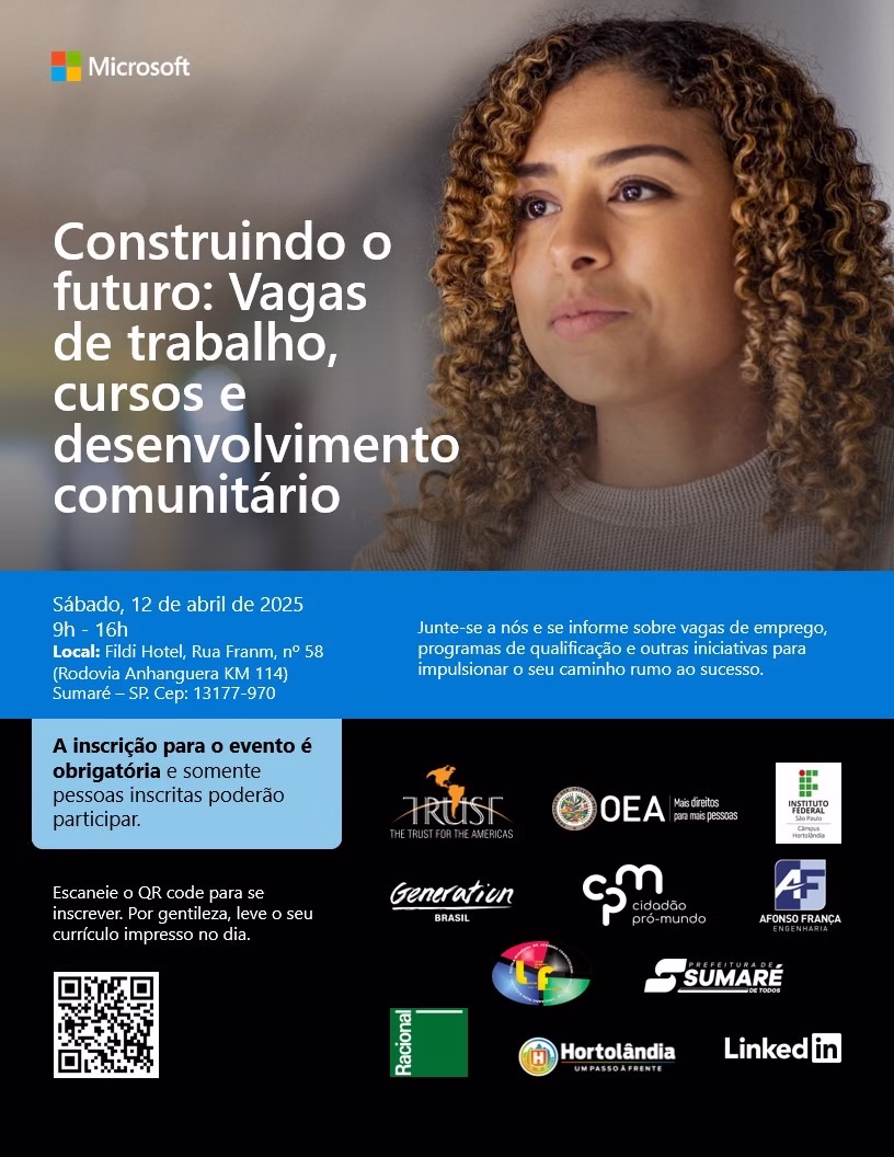 Feira De Empregabilidade Da Microsoft Acontece No Próximo Dia 12 Em Sumaré