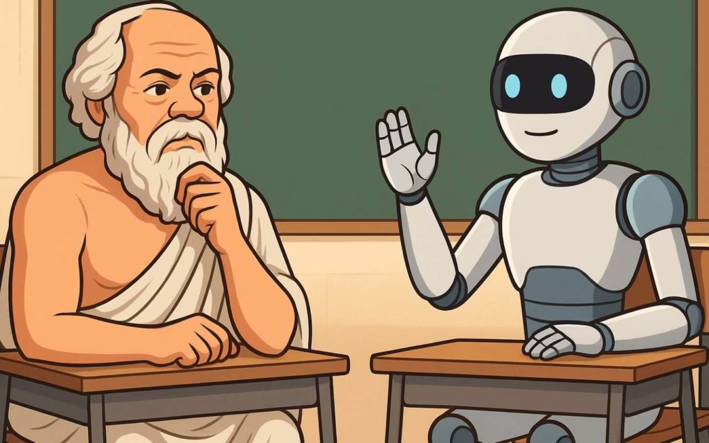 A educação nem sempre foi institucionalizada. Na Grécia Antiga, aprender era um ato de convivência, escuta e provocação. Sócrates não usava lousa nem apostilas — usava perguntas. Caminhava pelas ruas de Atenas instigando jovens a refletir sobre ética, justiça e existência. Platão, seu discípulo, transformou esses diálogos em escritos e fundou o que muitos consideram a primeira academia formal da história. Nascia ali a semente do pensamento ocidental e da educação como instrumento de transformação. Professor ou algoritmo? O novo duelo pelo futuro da educação · Economia Real